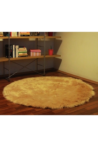 Tappeto Akrilik Kuzu Kürkü Yuvarlak Halı Camel