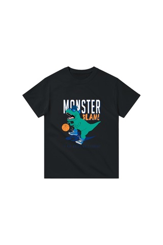 Paybuy Dinozor Basketbol Turnuvası Baskılı Çocuk Tişört Siyah