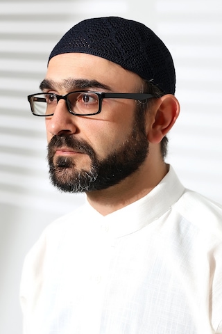 Makine Örgüsü Dantel Detaylı Namaz Takkesi Lacivert Lacivert