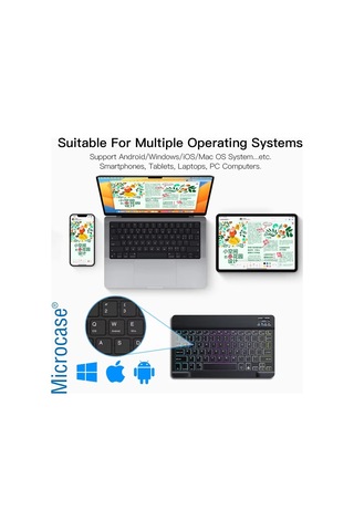 Rgb Tablet Ve Telefonlar İçin Türkçe Bluetooth Klavye Ve Mouse Set - Al7815 Su Yeşili Diğer