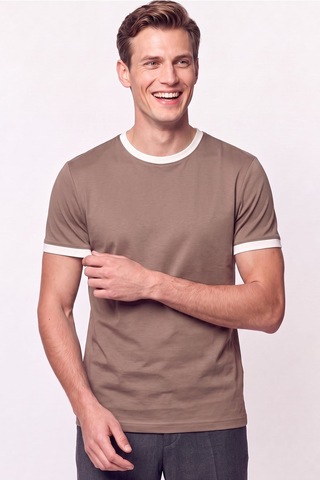 Efor Slim Fit Bisiklet Yaka Vizon - Ekru Tişört Ts 932 Vizon-ekru