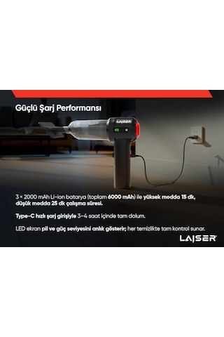 Mini, Katlanabilir Led Ekranlı 17.000 Pa 3 İn 1 Çekme-vakum-üfleme Özellikli Şarjlı Araç Süpürgesi