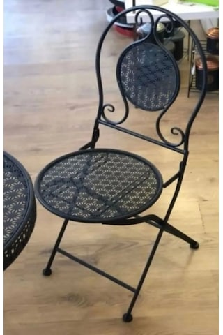 Ferforje Metal Açılır Katlanır Sandalye Bahçe Balkon Mutfak Sandalyesi Siyah 2 Adet Siyah