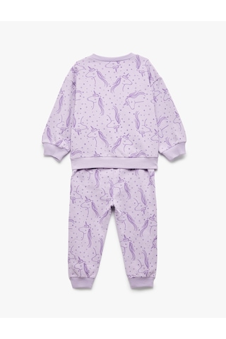 Koton Unicorn Baskılı Pamuklu Şardonlu Eşofman Takımı Lila Desenli 6wmg10122ak Lila Desenli