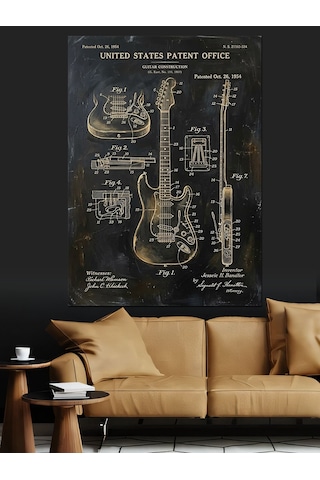 Gitar Teknik Planı Sanat Tasarımı Dekoratif Kanvas - Mdf Ahşap Tablo