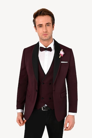 Ysf Erkek Bordo Slim Fit Yelekli Çıkma Şal Yaka Damatlık