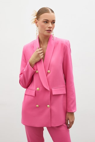 Sateen Düğme Detaylı Kruvaze Ceket - Pembe
