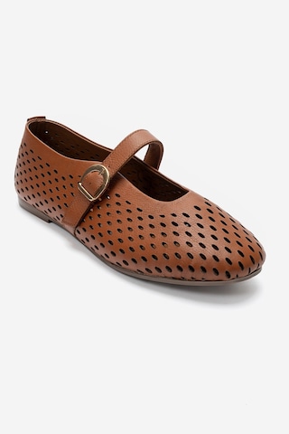 Luvishoes Arian Taba Cilt Hakiki Deri Delikli Kadın Babet Ayakkabı