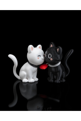 Purrfect Pair Mıknatıslı Kalpli Aşık Kediler Biblo Seti 10 Cm