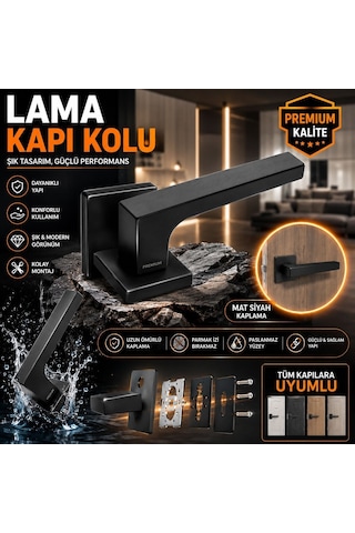 Lama Premium Siyah Kapı Kolu Modern Mat Siyah Oda Kapısı Kolu Dayanıklı İç Kapı Kolu