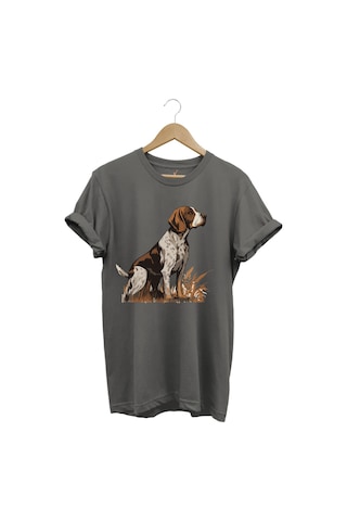Beagle Av Köpeği Avcılık Baskılı Vahşi Yaşam Doğa Regular Fit Gri T-shirt Antrasit