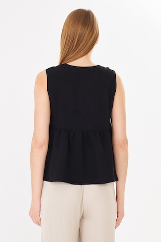 Sortie Collection V Yaka Tek Düğmeli Peplum Siyah Keten Bluz
