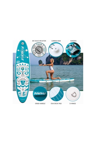 Tiki Mavi Şişme Sup Board/stand Up Paddle Board Pati Dostu Yüzey 320x83x15 Cm