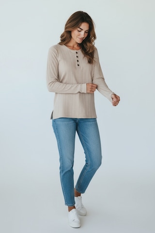 Kadın Yaka Düme Detaylı Mevsimlik Bluz Krem