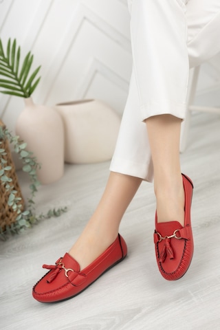 Khayt Tassel Casual Günlük Kadın Babet Ayakkabı Kırmızı