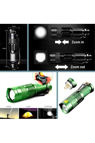 Omeniv Kompakt Elfeneri El Feneri 2000 Lümen Zoom Deprem Outdoor Yeşil
