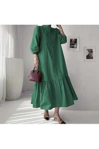 Novahub Yeni İlkbahar/sonbahar Kadın Balık Kuyruğu Elbise - Uzun Kollu, A Kesim, Yeşil Yeşil