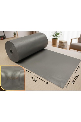 Almıtal 48 Cm X 5 M Açık Gri Çizgi Desenli Suni Deri, Çekmece İçi Kaydırmaz Çekmece Halısı, Raf Örtüsü Çok Renkli