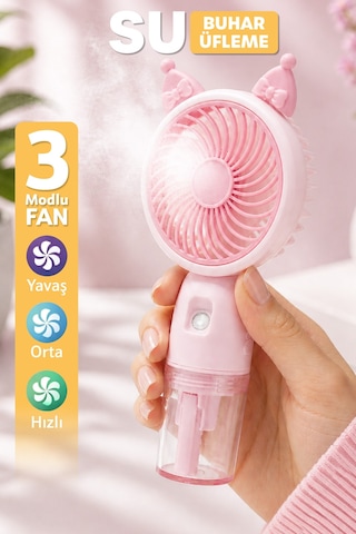 Buhar Üflemeli 3 Modlu Şarjlı El Fanı Seyahat Masaüstü Vantilatör Taşınabilir Mini Fan Pembe F830