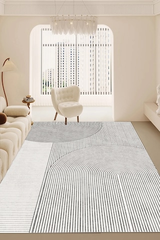 Decomia Home Dijital Kaymaz İskandinav Yıkanabilir Gri Modern Çizgili Salon Halısı Mutfak Halısı Yolluk DC-7185 Gri