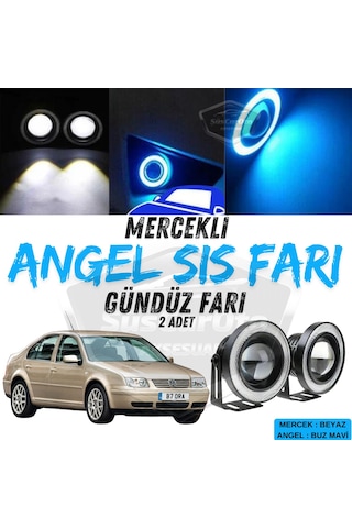 Vw Bora 1998-2006 Uyumlu Üniversal Mercekli Angel Sis Farı Metal Su Geçirmez 76 Mm Buz Mavi Halkalı Gündüz Farı Angel Eyes 2 Adet