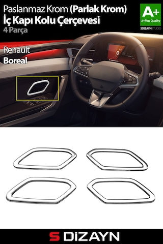 S-dizayn Renault Boreal Krom İç Kapı Kolu Çerçevesi 4 Prç 2025 Üzeri A+ Kalite Parlak Krom
