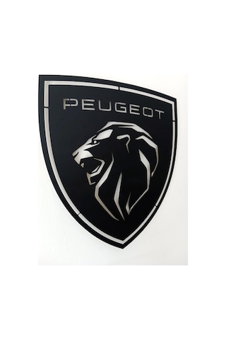 Motto Dekor Lazer Kesim Metal Peugeot Logosu Peugeot Armalı Pego Duvar Dekoru 40x44 Cm Siyah