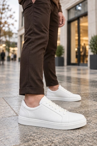 Mevese Etile Bağcıklı Cilt Erkek Günlük Sneaker Ayakkabı - Beyaz
