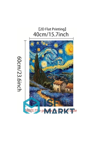 Van Goagh Yıldızlı Gece Baskı Kanvas Tablo Çerçevesiz 40 60 Cm