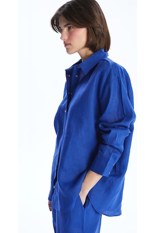 Lcw Vision Mavi Oversize %100 Keten Kadın Gömlek