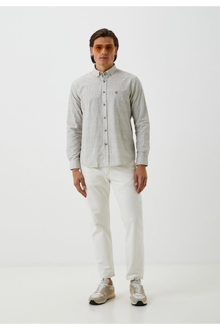 Erkek Desenli Gömlek Haki Floral Baskı Slim Fit Düğmeli Yaka Logo Detay Poplin Gömlek Ncs Jeans 7181-haki Haki