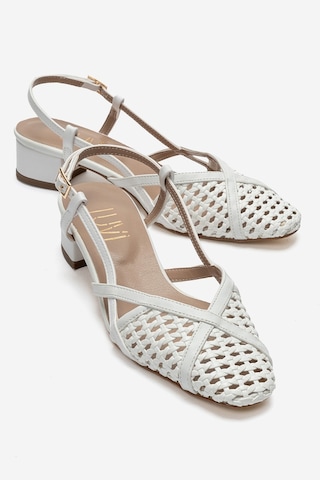 Luvi Shoes Lenvor Beyaz Örgü Kadın Topuklu Sandalet