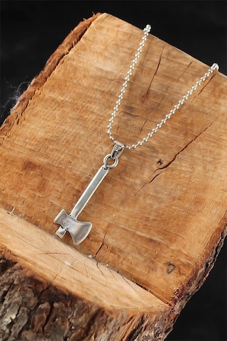 Gümüş Renk Balta Erkek Kolye Çok Renkli