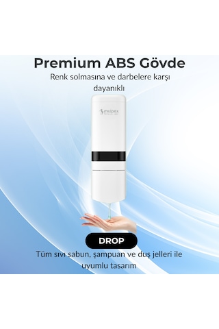Mulpex 480 Ml Beyaz Duvara Monte Sıvı Sabun Dispenseri Premium Kalite Abs Gövde, Anahtarlı, Şık Ve Güvenli Beyaz