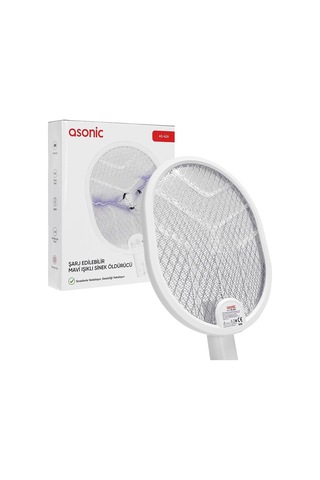 Asonic As-a26 Raket Model Elektronik Sinek Öldürücü - Type-c Şarjlı, Katlanabilir Saplı Beyaz