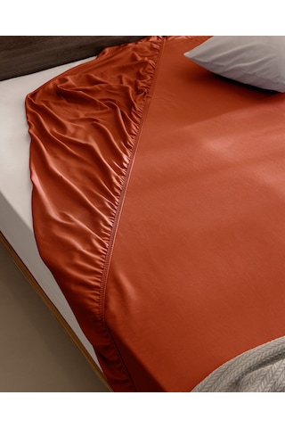 Madame Coco Ciel King Size %100 Pamuk Lastikli Saten Çarşaf - Turuncu 8684427179437