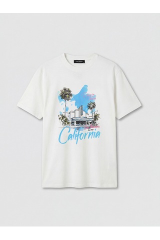 Lcw Vision Beyaz California Baskılı %100 Pamuklu Kadın Tişört
