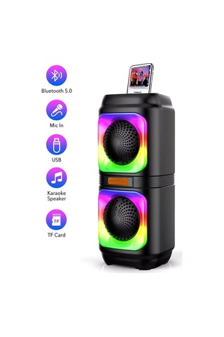 Extra Bass Bluetooth Hoparlör Speaker Karaoke Mikrofonlu 10w 2x4inç Subwoofer Rgb Işıklı 1500mah Tws