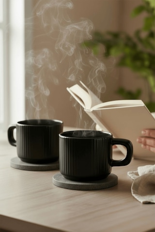2 Adet El Yapımı 260 Ml Siyah Parlak Seramik Mug Çay Kahve Kupası Mıt1302 Siyah