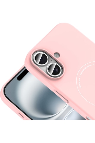 iPhone Uyumlu 16 Kılıf M-safe Şarj Özellikli Kamera Korumalı Ata Elio Sert Pc Kapak - Açık Pembe Çok Renkli