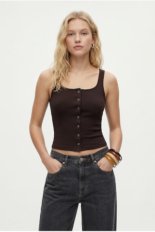 Ritnice Kadın Olivia Lux Touch U Yaka Çıtçıtlı Askılı Kahverengi Top / Bluz Kahverengi