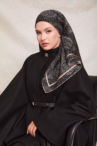 Levidor Noktalı Daireler Baskı Twill İpek Eşarp-0933 Siyah-camel