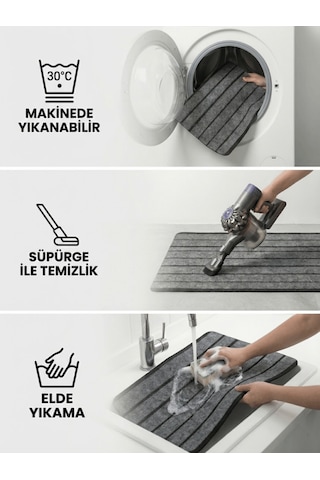 Beylini Şerit Desenli Kapı Önü Paspası Kaymaz Taban Dayanıklı Su Geçirmez Emici Nem Toz Uv Dayanıklı 45x70cm gri