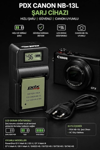 Pdx Canon Nb-13l Şarj Cihazı Hızlı Şarj Canon Uyumlu