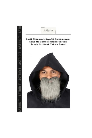 Astrid T Parti Aksesuarı Kıyafet Tamamlayıcı Şaka Malzemesi Kırçıllı Korsan Sakalı Gri Renk Takma Sakal