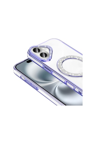 Apple Uyumlu iPhone 16 Kılıf Pırlanta Taş Tasarımlı Magsafe Şarj Özellikli Redclick Karetta Silikon Kapak