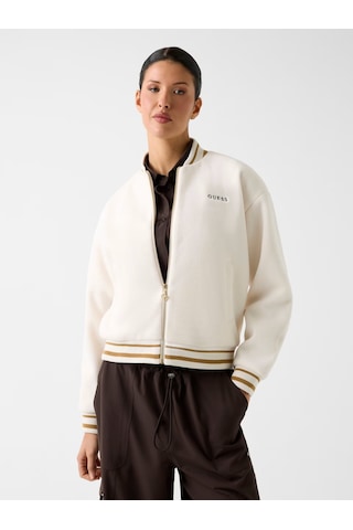 Guess Melton Tam Fermuarlı Kadın Bomber Ceket V6rl00wm072 Ekru