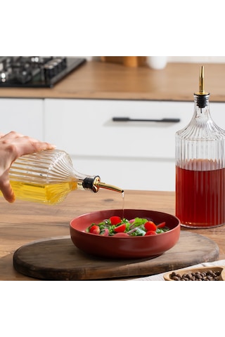 Porsima Viking 18114 2li 1000 Ml Cam Şişe Yağlık Sirkelik Çift Kapaklı Gold Altın