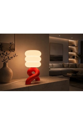 3dlab 3d Lab Modern Gece Lambası Dekoratif Tasarım Masa Lambası - Modern Ambiyans Abajuru Kırmızı