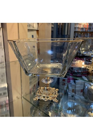 Paşabahçe Metal Ayaklı Gold Detaylı Cam Büyük Boy Salata - Servis - Sunum Kasesi